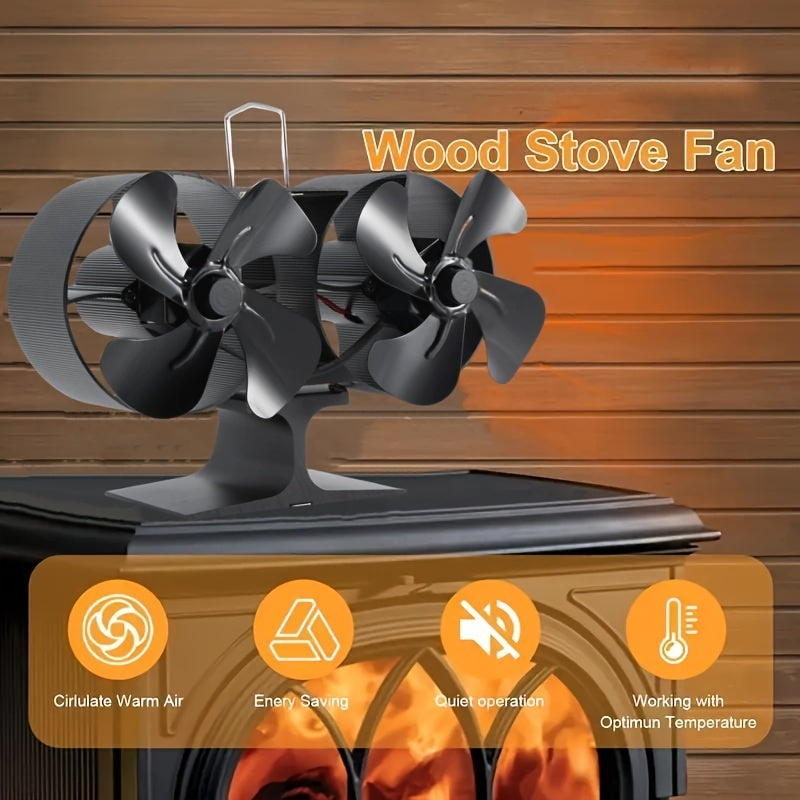 Aluminum Stove Fan Dual Heads 8 Blades Quiet Heat Distribution Wood Stove Accessories