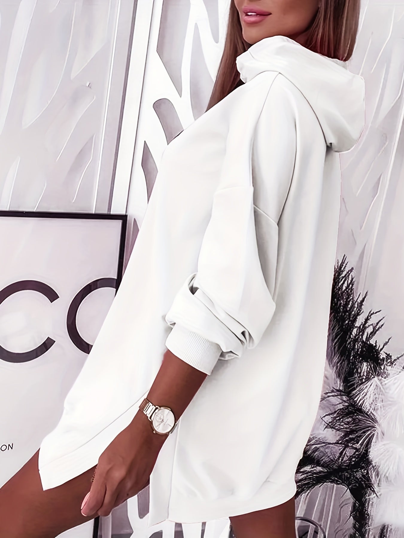 Plus Size Women's Sweatshirt Long Sleeve Letter Print Hooded Oversized Jumper