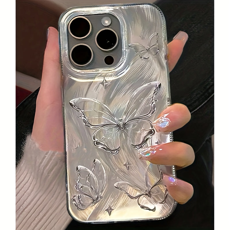 Golden Butterfly Feather Yarn Phone Case for iPhone 11 12 13 14 15 Plus Skin-Friendly Protection