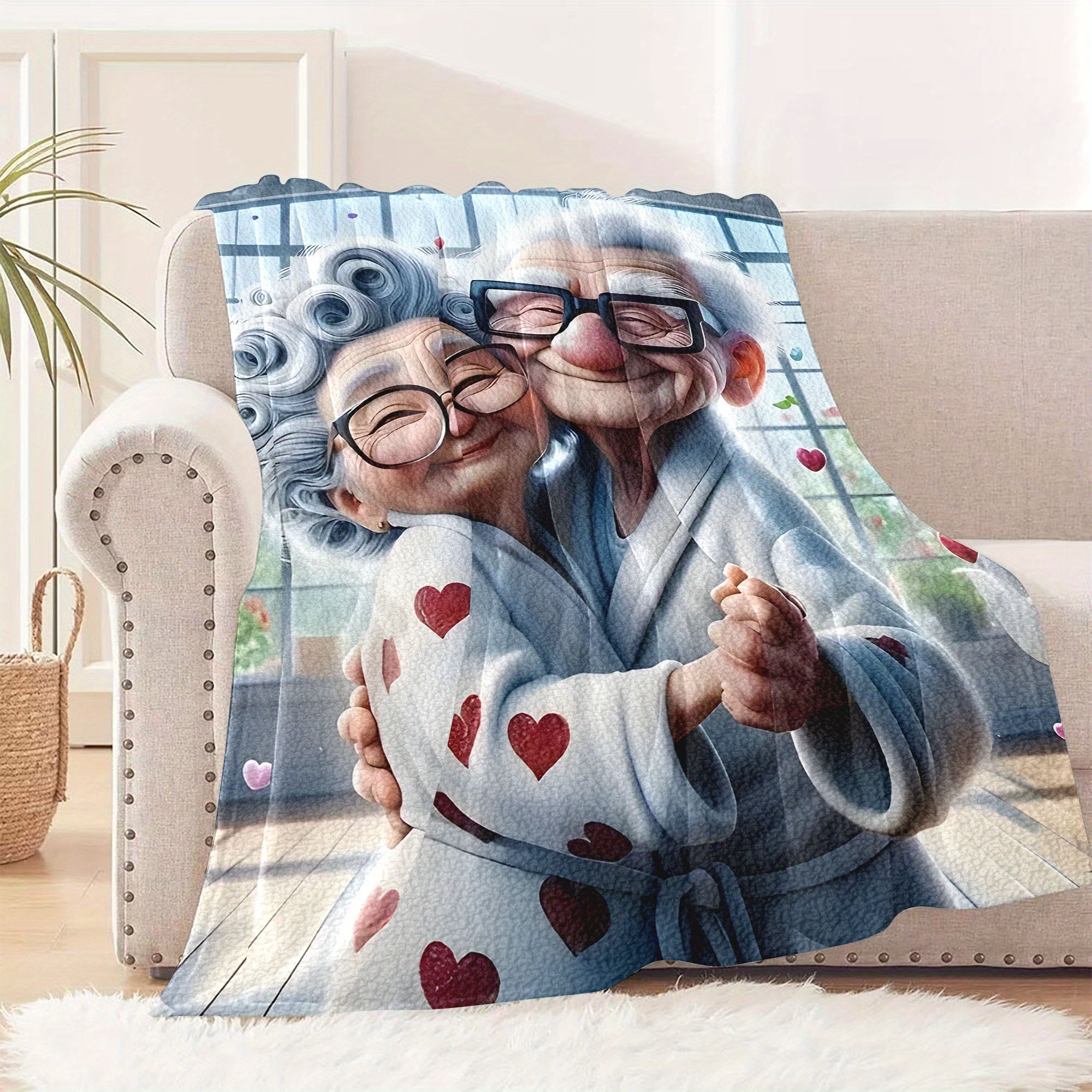 Elderly Dancing Grandparents Flannel Fleece Blanket Soft Hypoallergenic for Home Travel