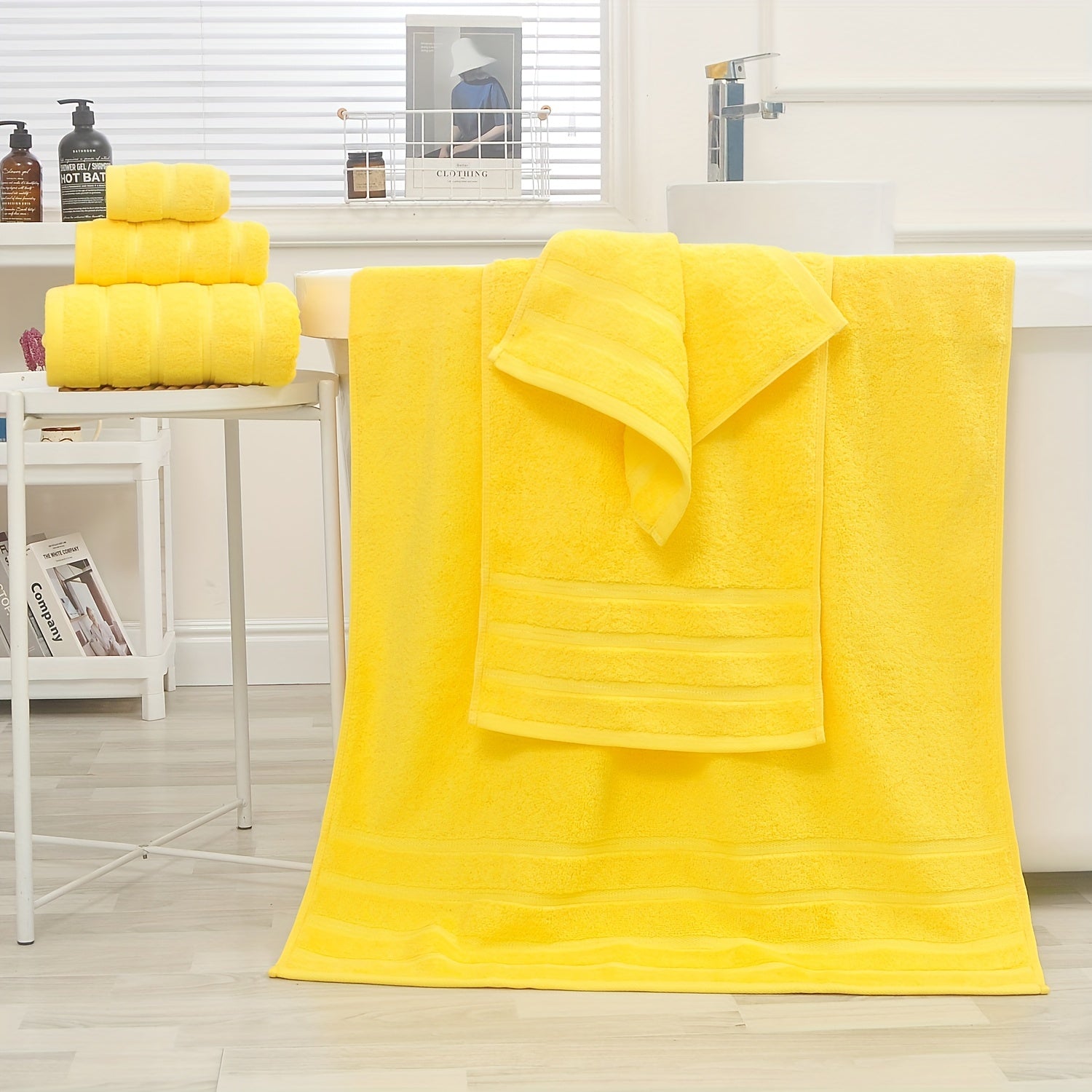Absorbent Bath Towel Set 3/6 Pieces Bright Yellow for Hotel Home Travel