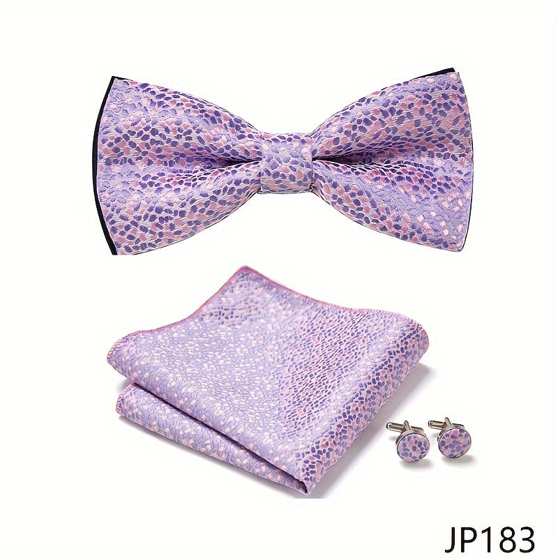 Men's Blue Polyester Tie and Pocket Square Set Floral Pattern for Formal Events