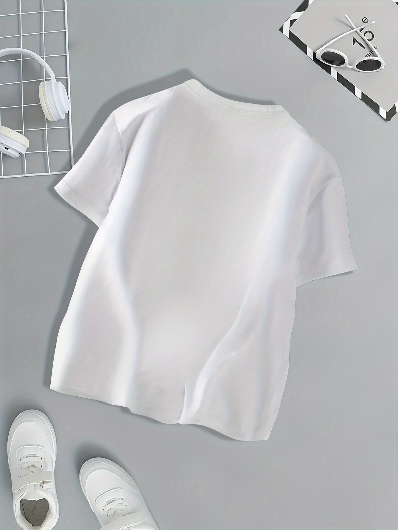 Kids Girls Black and White Star Print Crew Neck T-Shirt Summer Athleisure