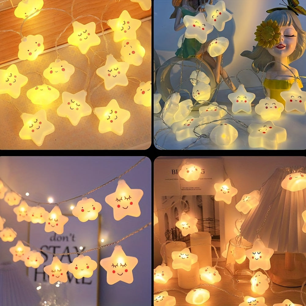 Luces de cadena con formas de nubes y estrellas, alimentadas por batería, decoración para interiores