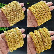 Set of 4 Women's Carved Silver Bangle Bracelets for Wedding and Gift