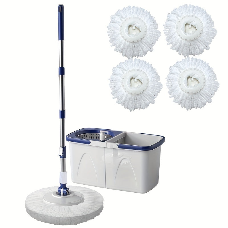 Self-Wringing Spin Mop and Bucket Set with Reusable Pads for Hardwood and Tile Floors