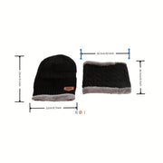 Men's Winter Outdoor Plaid Knitted Pullover Hat with Plush Thickened Scarf