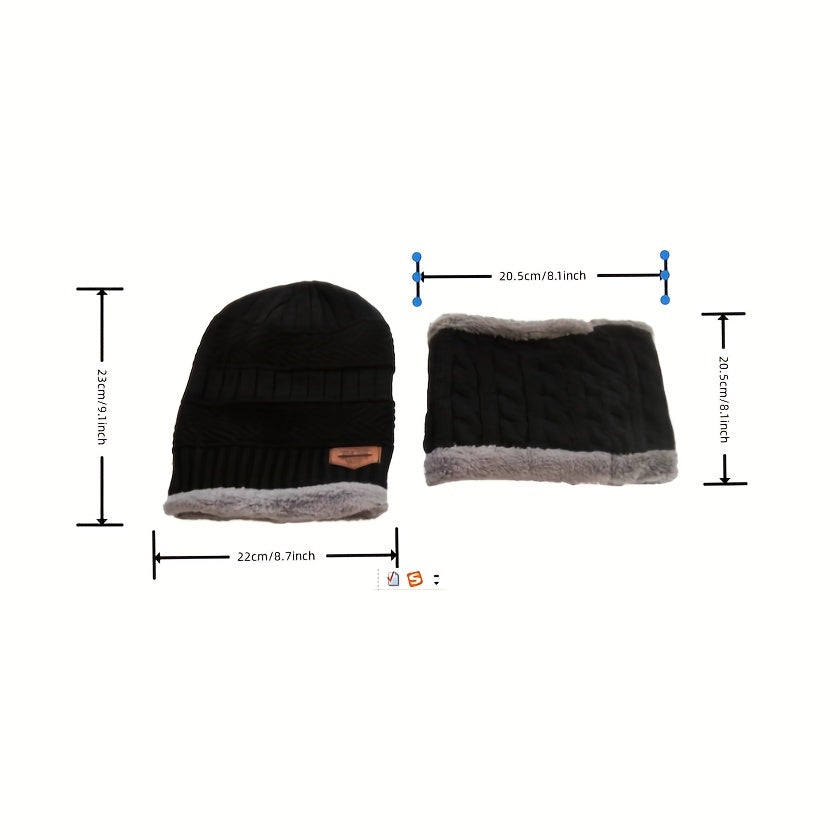 Men's Winter Outdoor Plaid Knitted Pullover Hat with Plush Thickened Scarf