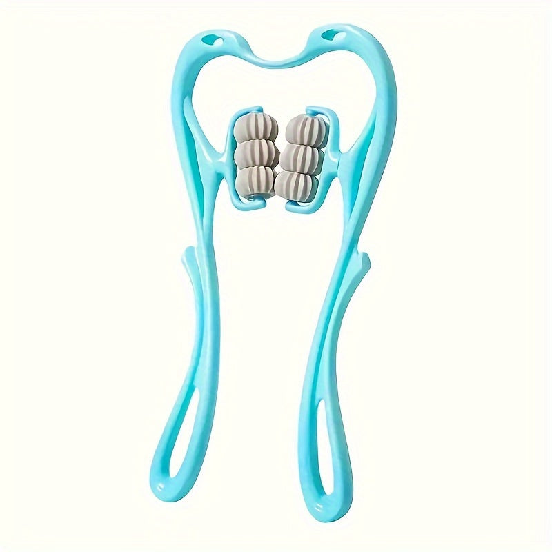 Bo'yin va yelkalarga, yuqori orqaga, sonlarga va qovurg'alarga mo'ljallangan yo'lga qo'yiladigan massaj roliki, yoğurish to'plari bilan. Uyda foydalanish uchun ko'k plastikdan ergonomik dizayn.