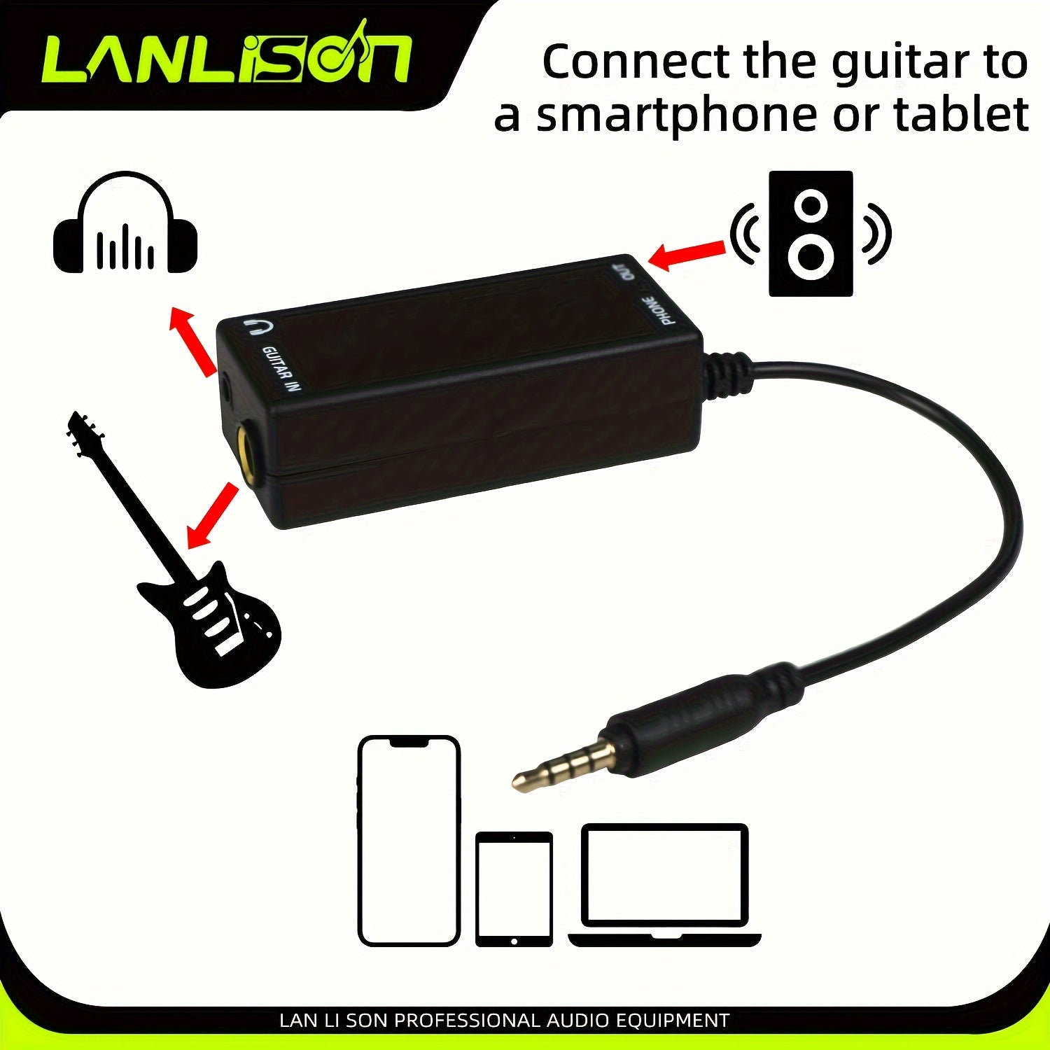 Audio Adapter for Instruments to Smartphone Recording Effects Converter Line Male to Female