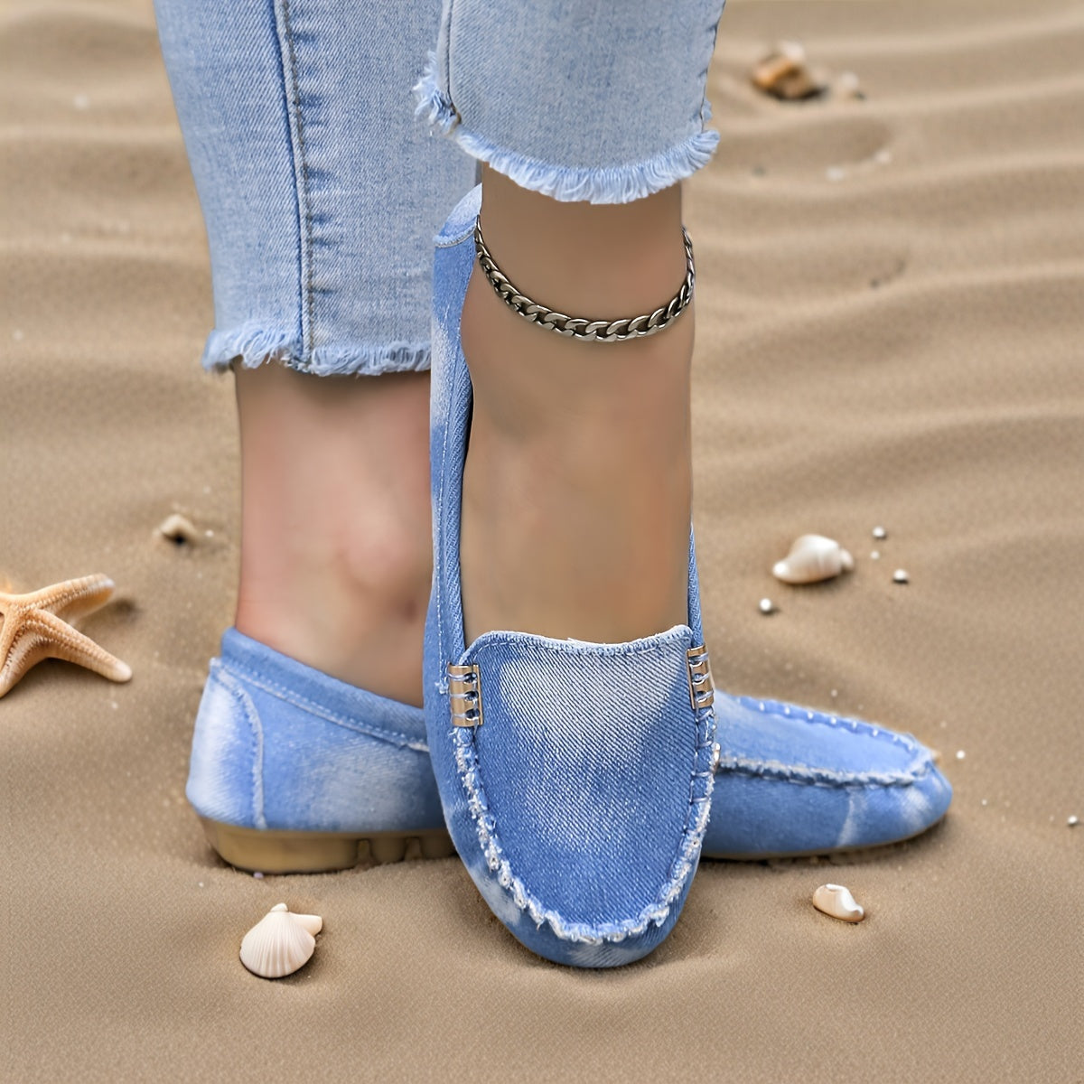 Women’s Denim Flat Shoes Casual Slip-On Closed Toe Lightweight Comfortable