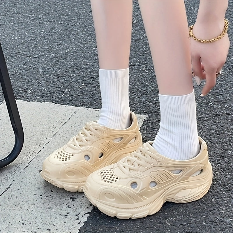 Women's EVA Platform Sneakers Black Beige Breathable Casual Running Shoes