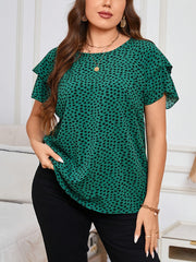 Plus o'lcham ayollar polyester aralashmasi round neck T-shirt hamma bo'ylab bosma bilan