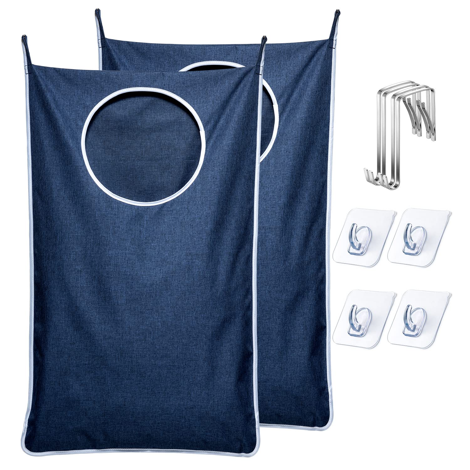 Katta O'lchamdagi Eshikga Osiladigan Kir Yuvish Hamperi Sumkasi, Ikkita Turi Qulflar Bilan, Butun Oila Uchun Katta Ochiq, 36.5X22.5 Dyum, Kulrang/Ko'k/Qora