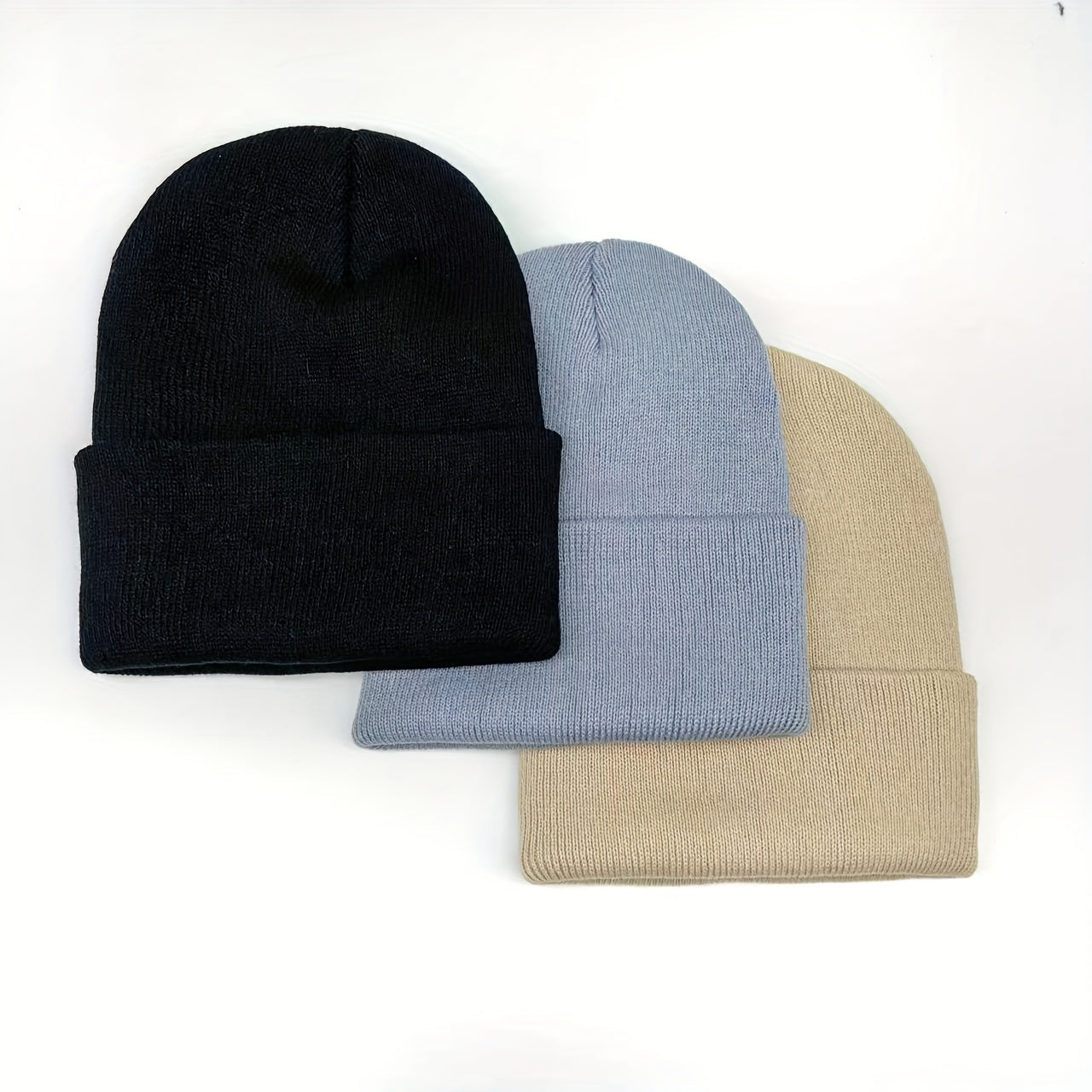 Set of 3 Unisex Acrylic Beanies Winter Ski Hats Windproof Lightweight Warm Caps