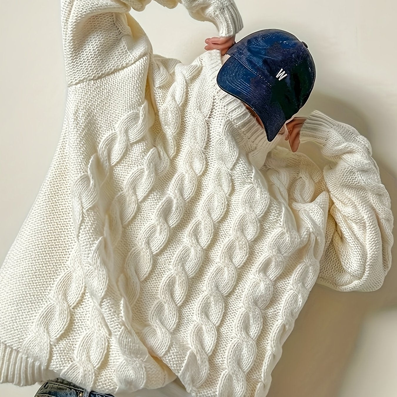 Men's Knitted Cable Sweater Crew Neck Warm Fall Winter Pullover