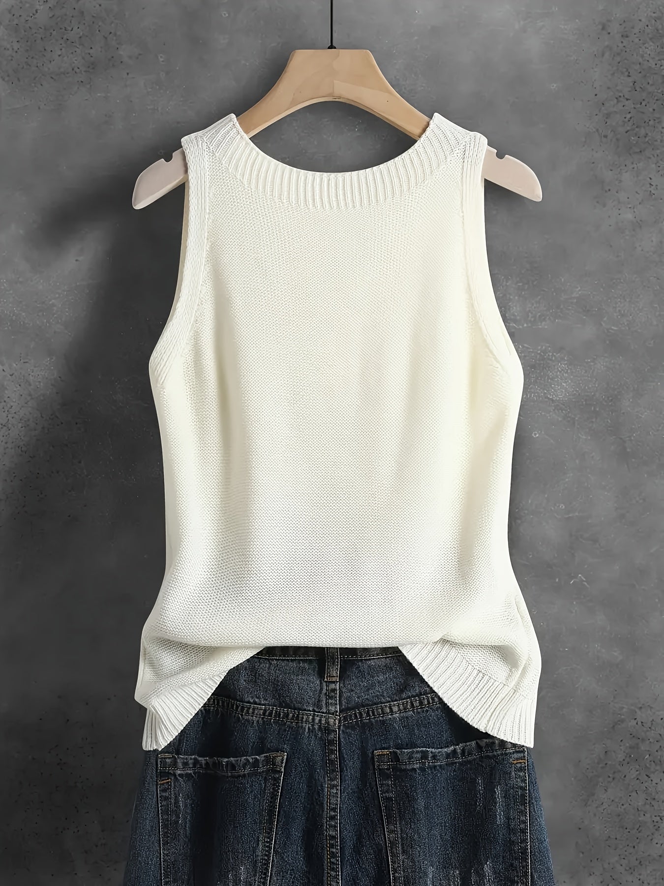 Топ без рукавов для женщин больших размеров с ребристой текстурой, универсальная повседневная рубашка однотонного цвета