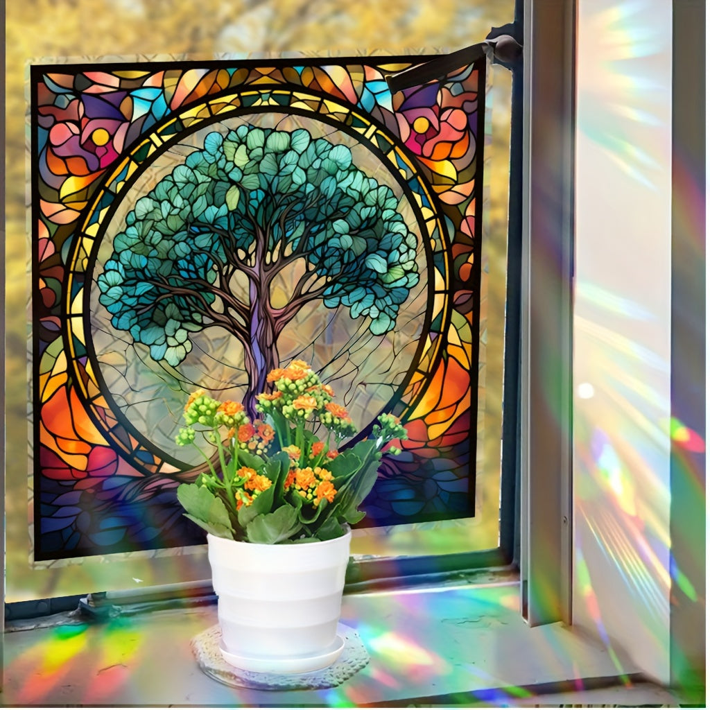 Reusable Washable PVC Window Decal Tree of Life Sunburst Electrostatic Design for Living Room Bedroom