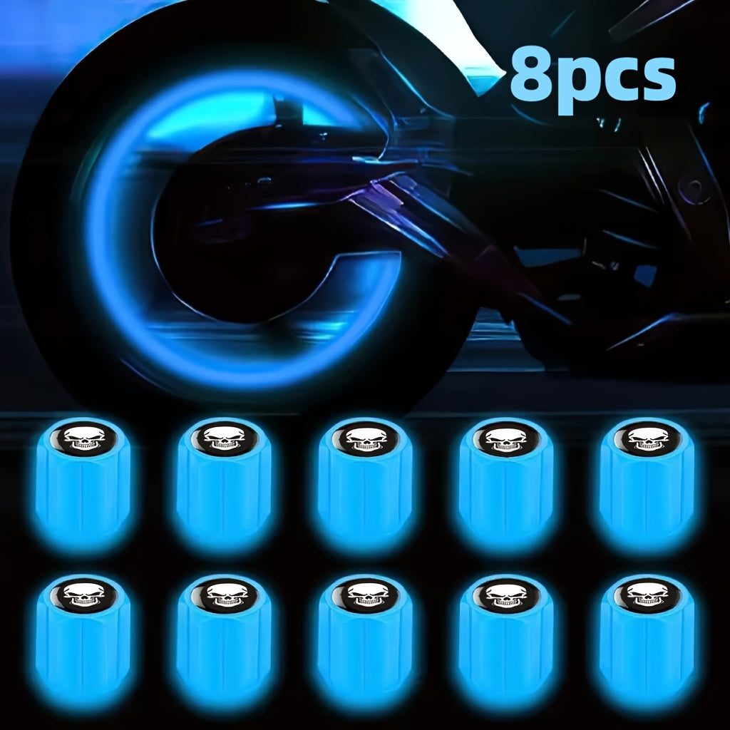4/8 Pcs Fluorescent Skull Tire Valve Covers Night Glow Car Motorcycle Truck Bicycle