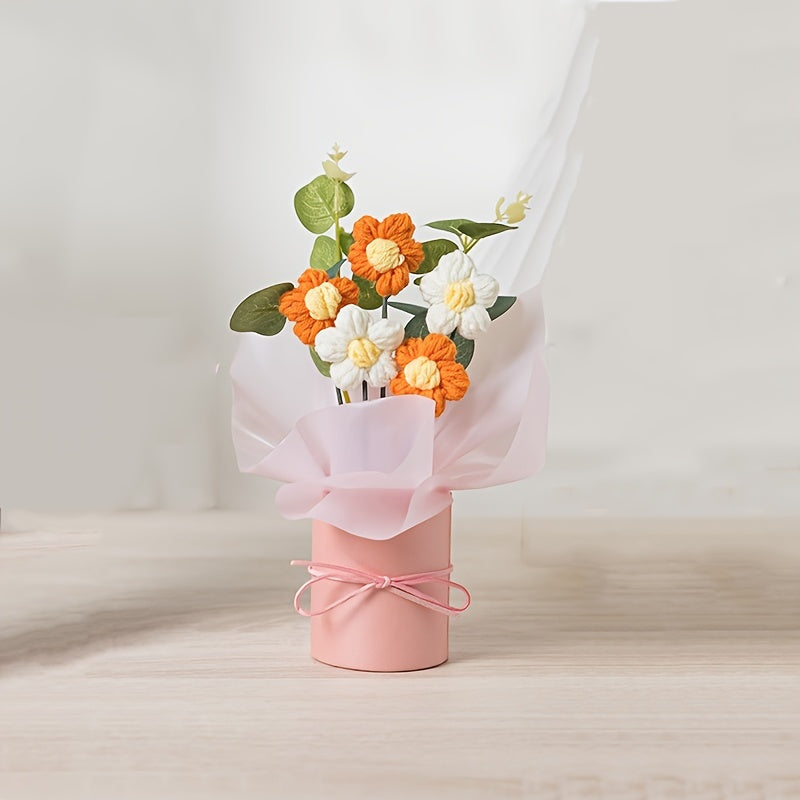 Набор искусственных букетов цветов с плетеными и тканевыми цветами для подарков и домашнего декора