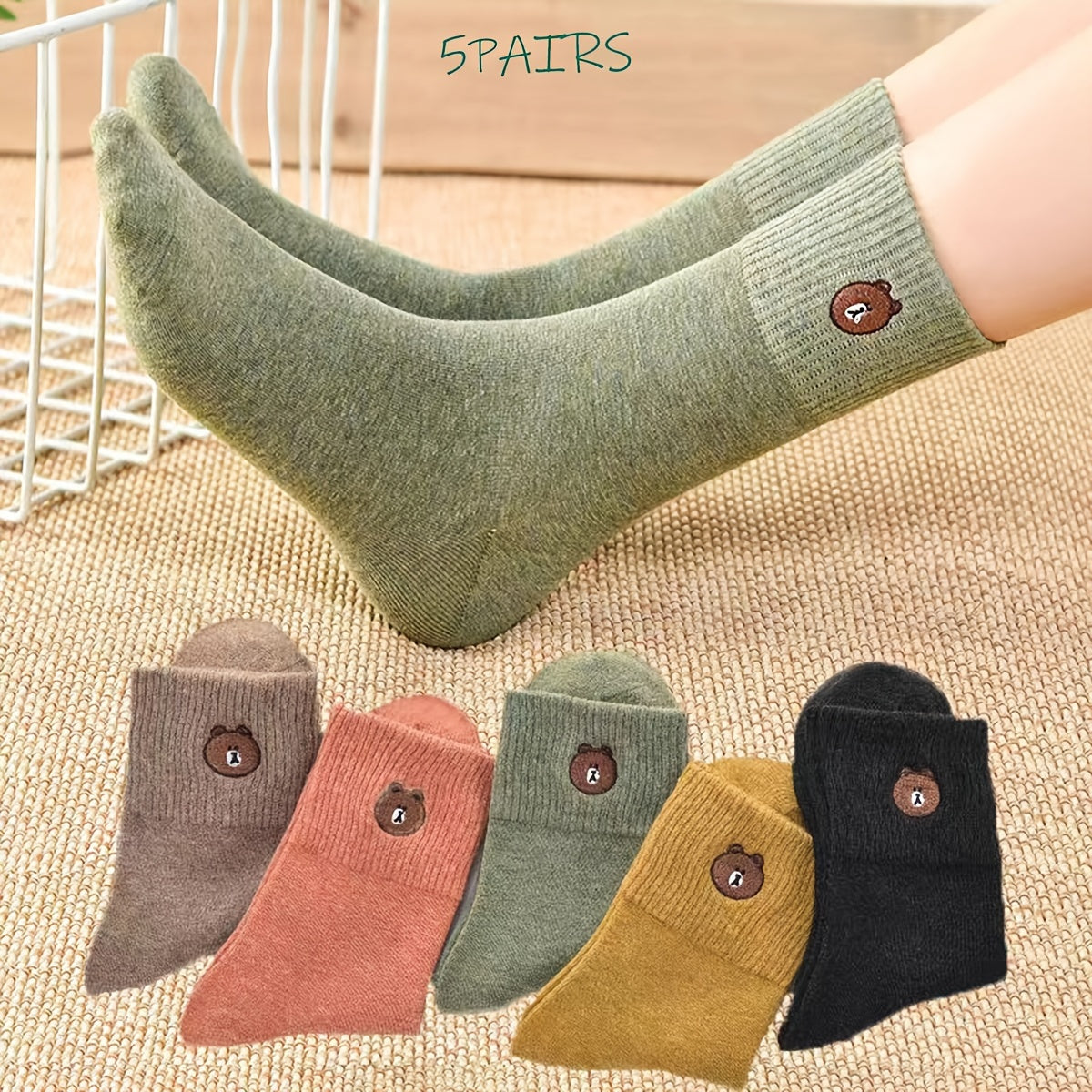 Breathable Odor-Proof Sports Socks for Men and Women 5 Pairs Knit Fabric