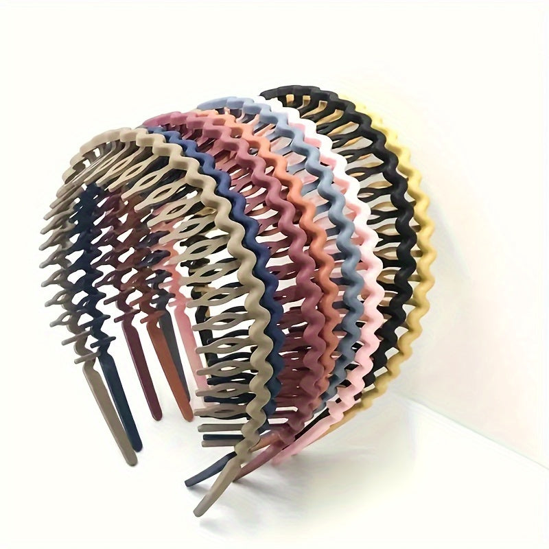 Set of 10 Solid Color Matte Headbands with Non-Slip Grip and Teeth for Secure Fit