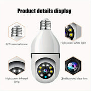 Wireless WiFi Light Bulb Camera 360° Pan-Tilt Night Vision HD 1080P Motion Detection Indoor Security