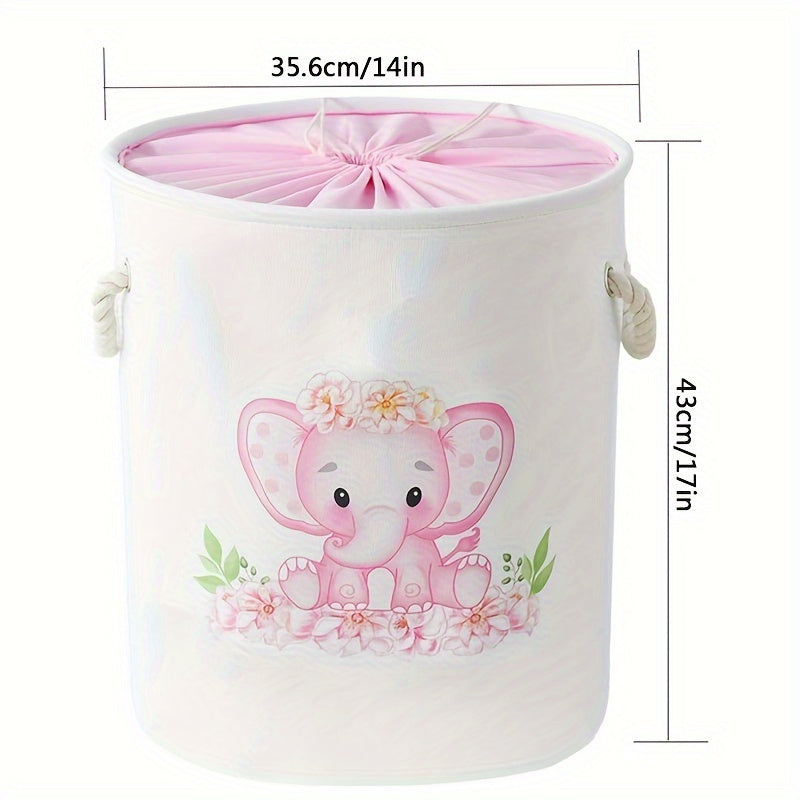 Pink Elephant Laundry Hamper and Storage Bins Foldable Textile Nursery Playroom