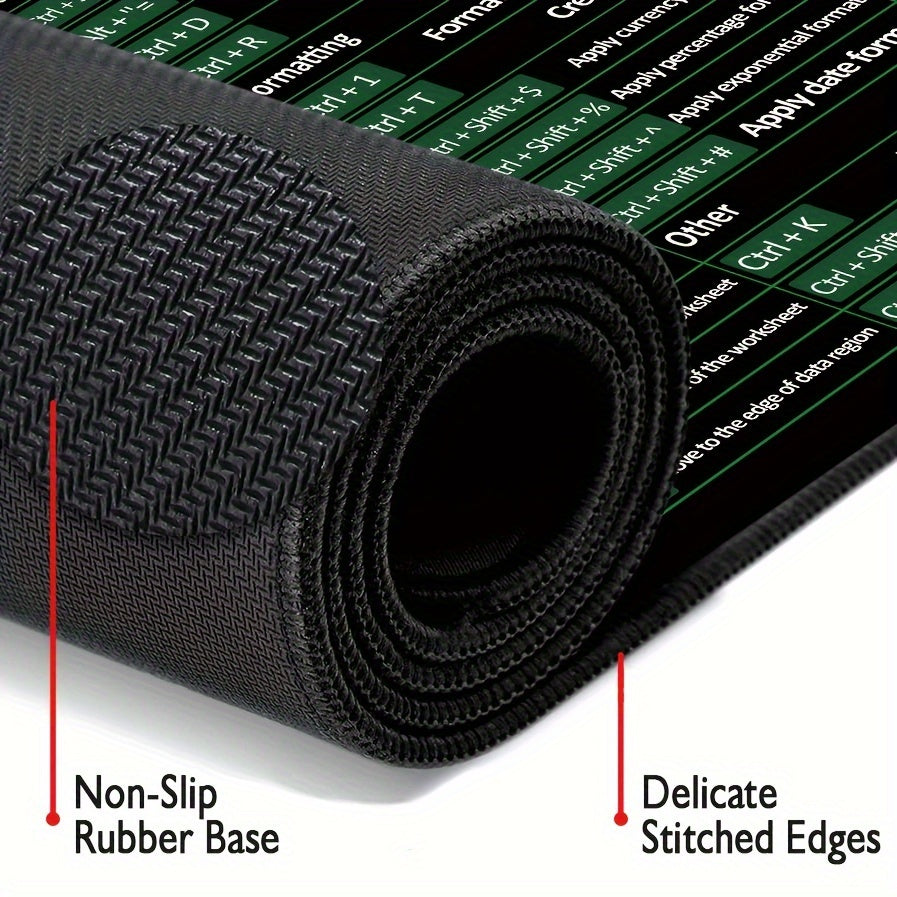 Large Non-Slip Washable Mouse Pad with Printed Shortcuts for Word Excel PowerPoint Gaming