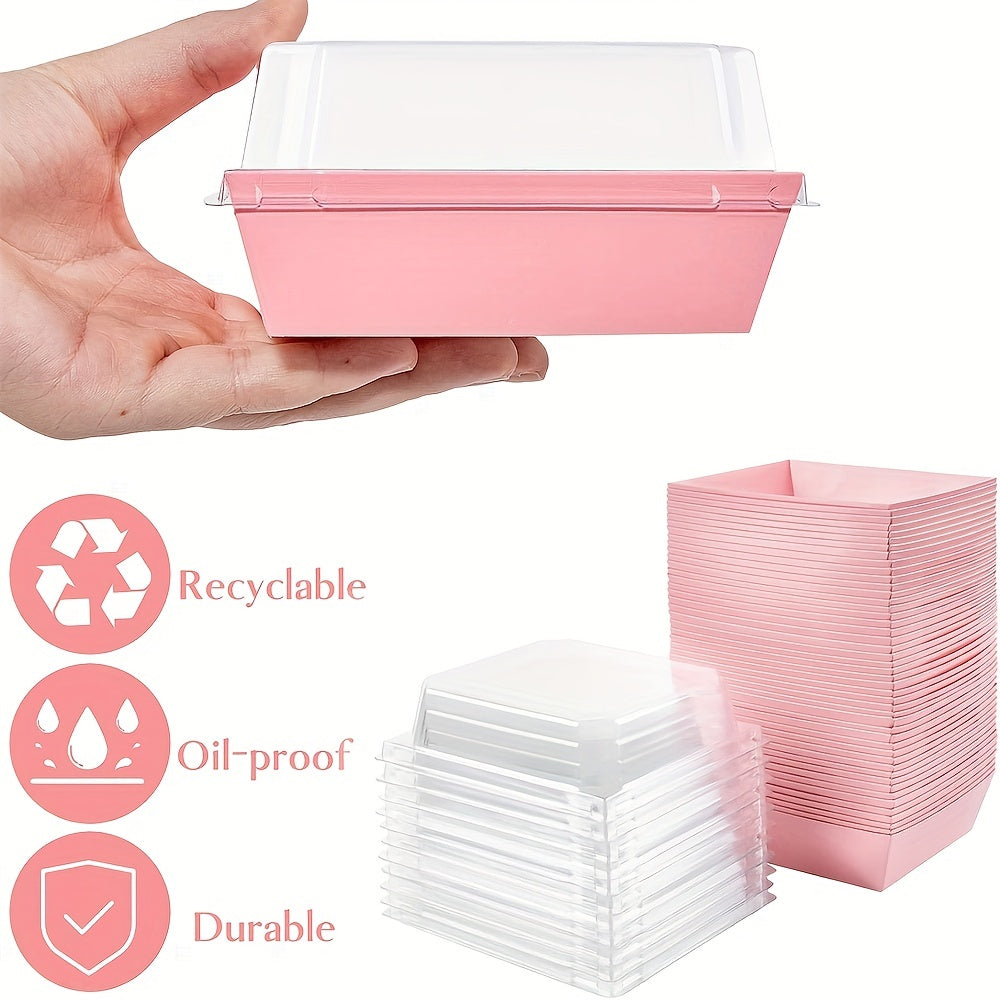 50 Pack Pink Square Dessert Containers with Clear Lids for Cakes Cookies and Brownies