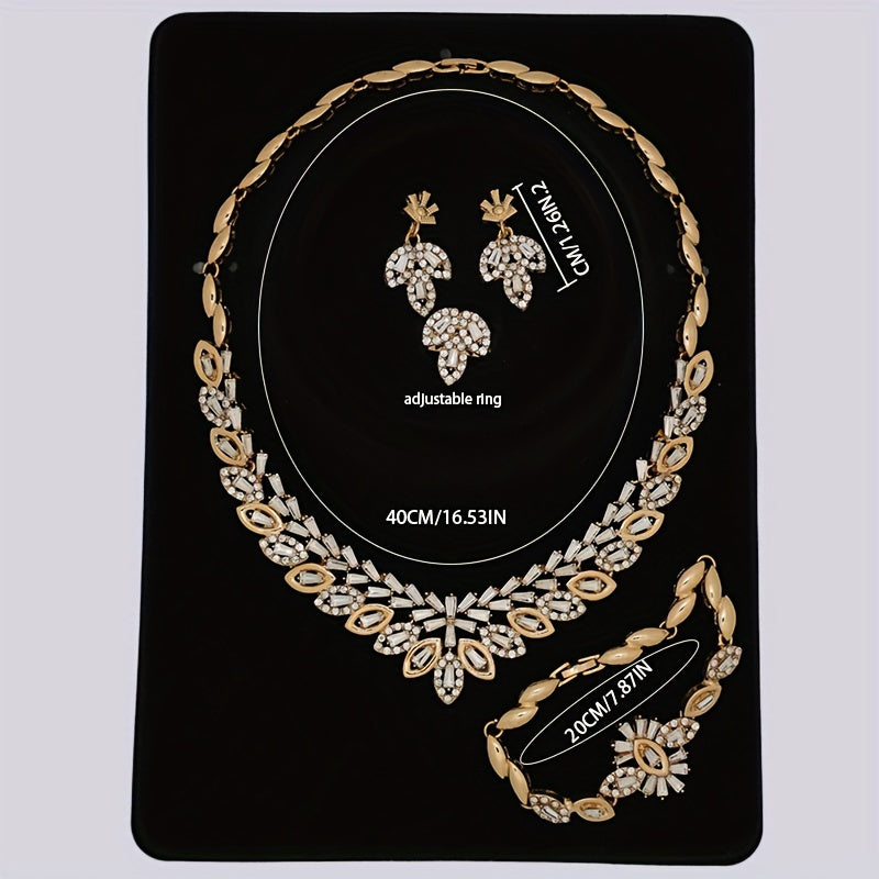 Juego de joyería de zirconia cúbica para mujer, conjunto de boda en oro chapado, completo de 4 piezas