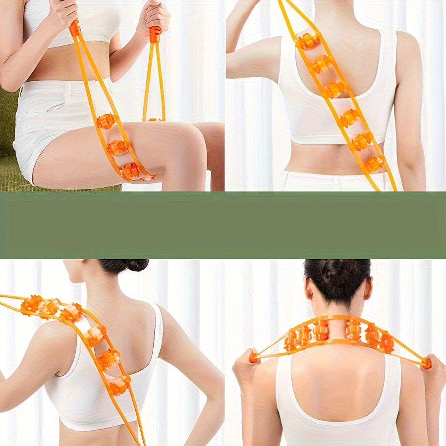 Handheld Back and Shoulder Massager with Orange Rolling Balls Full Body Muscle Tension Tool