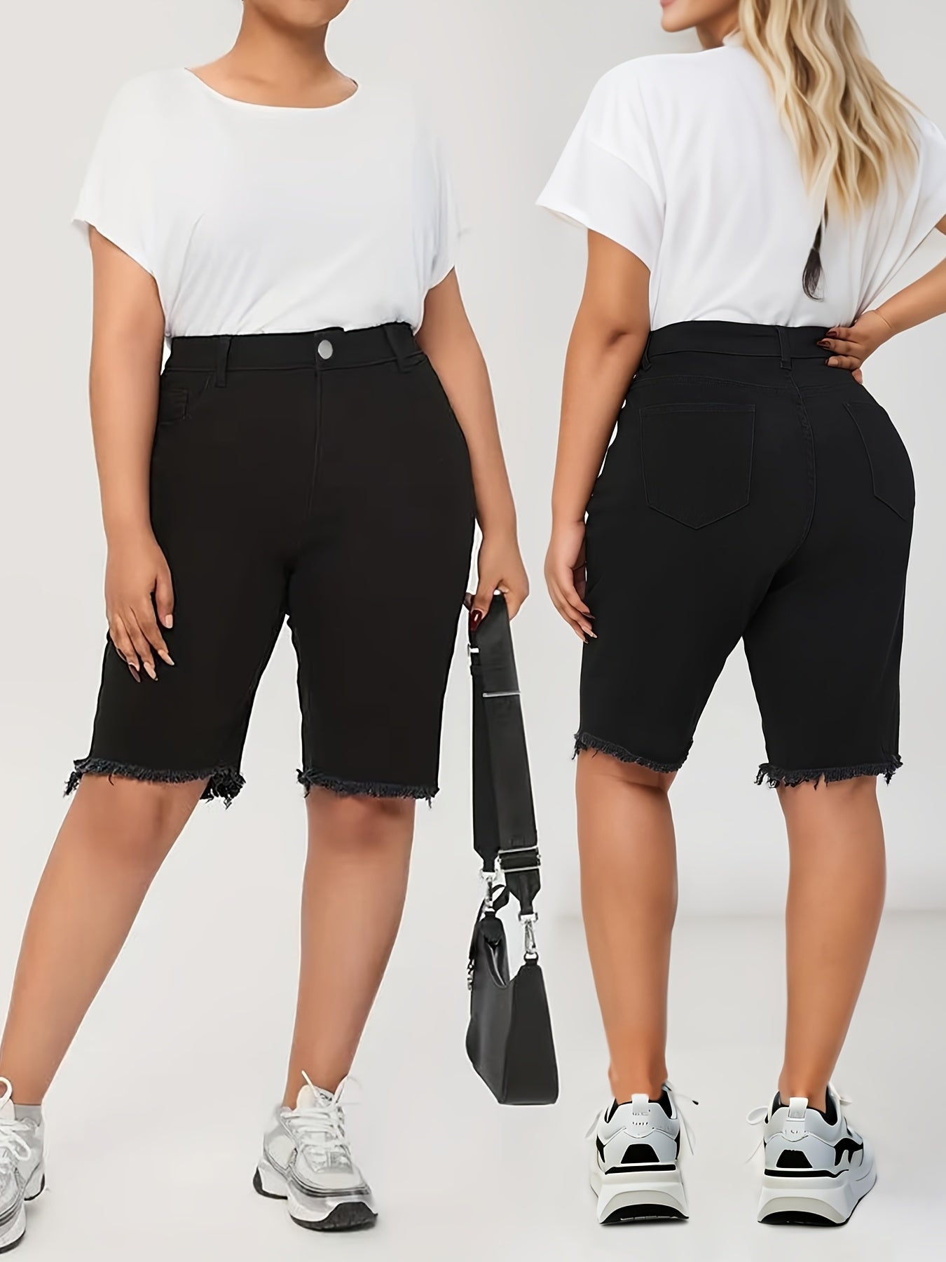 Женские шорты из денима большого размера с высокой талией, черные, облегающие, повседневные, на молнии