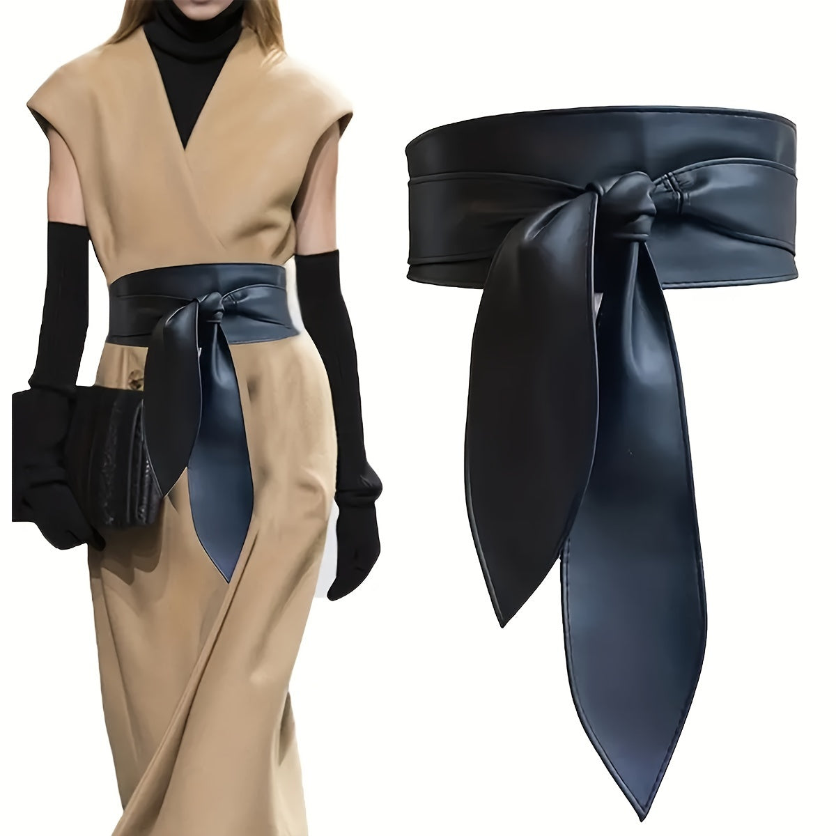 Женский широкий ремень из PU-кожи с бантом, однотонный оби для платьев