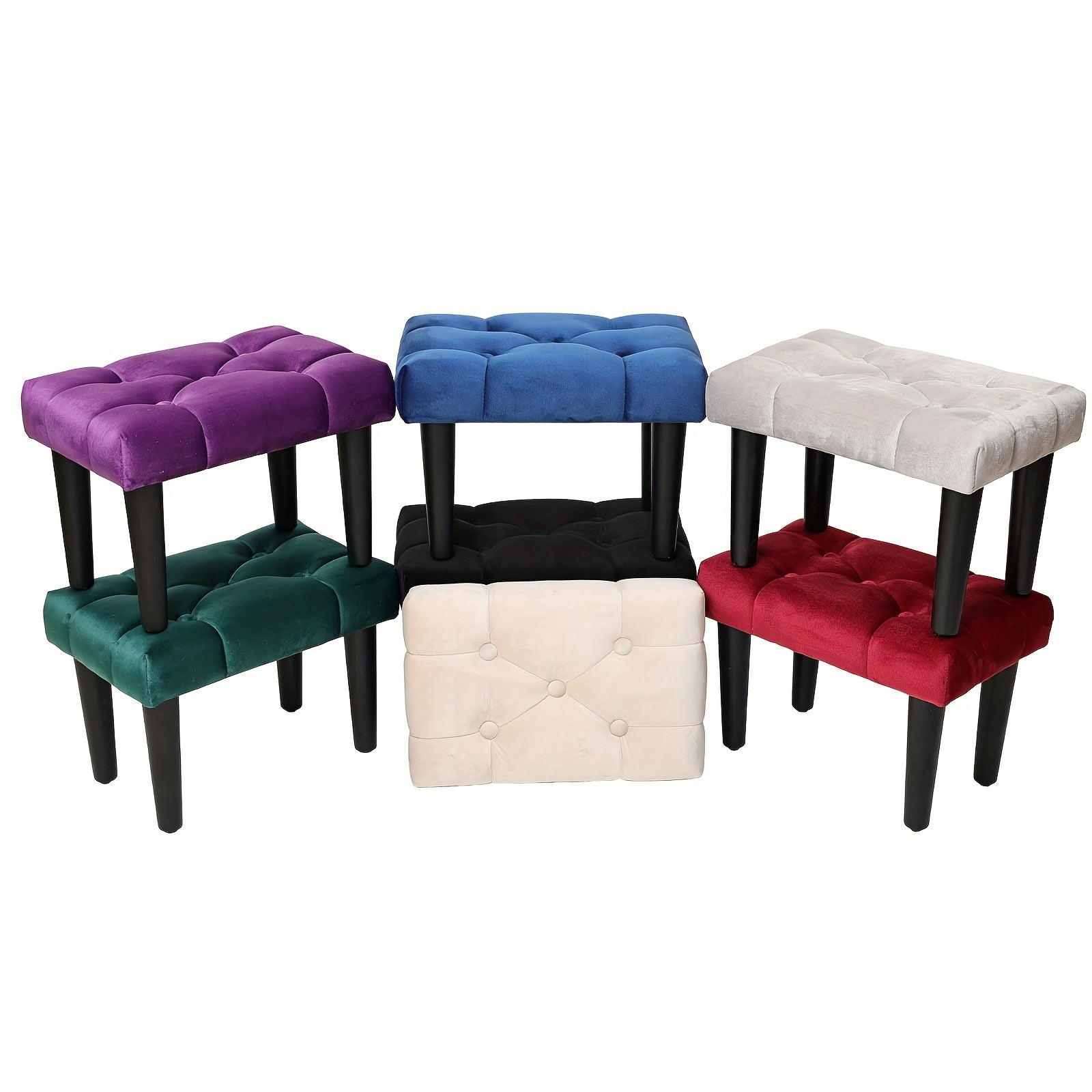 Small Velvet Footstool Ottoman with Wood Legs for Living Room Entryway Office