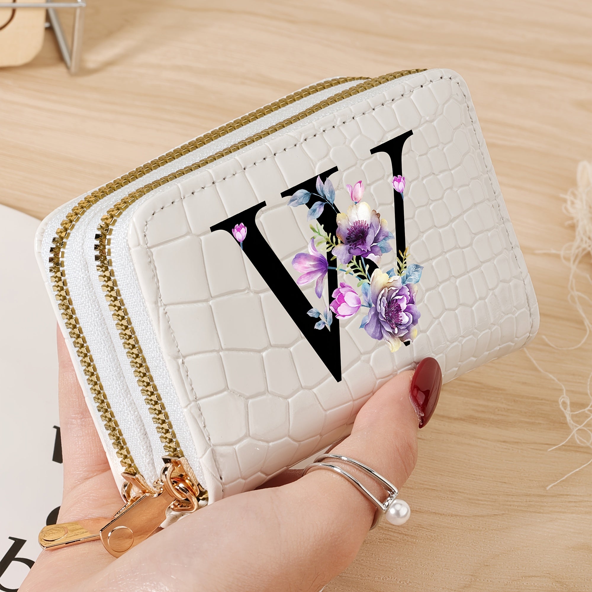 Minimalist Floral Credit Card Holder with Zipper Coin Purse for School and Back-to-School Supplies