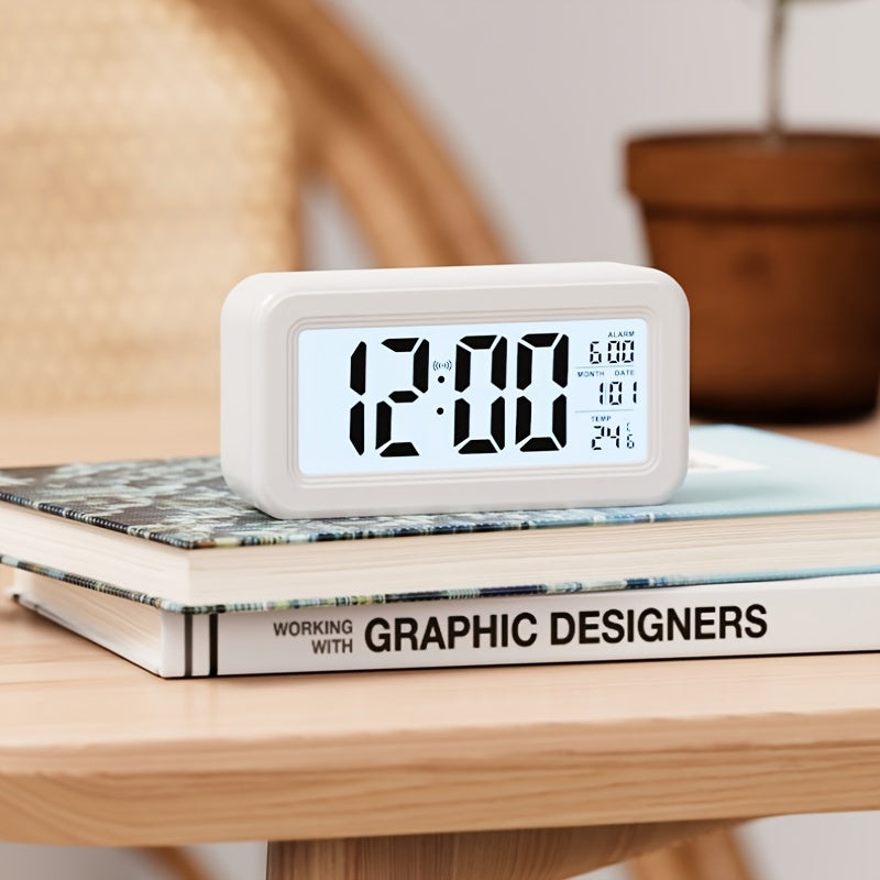 Digital Alarm Clock with Backlit LCD Silent Design Date and Temperature Function