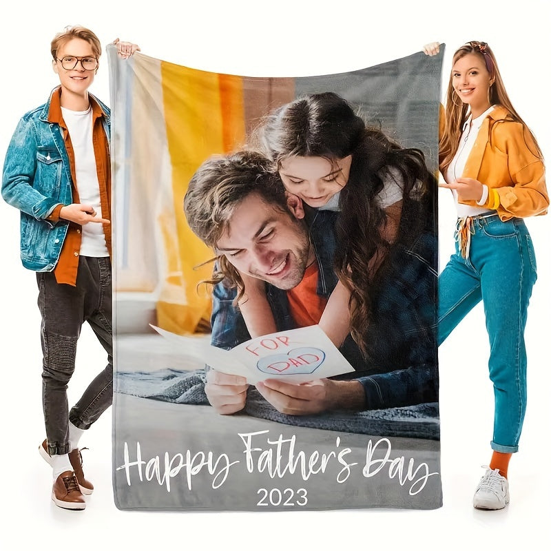 Personalized Floral Pattern Photo Print Throw Blanket All-Season Stain-Resistant Polyester