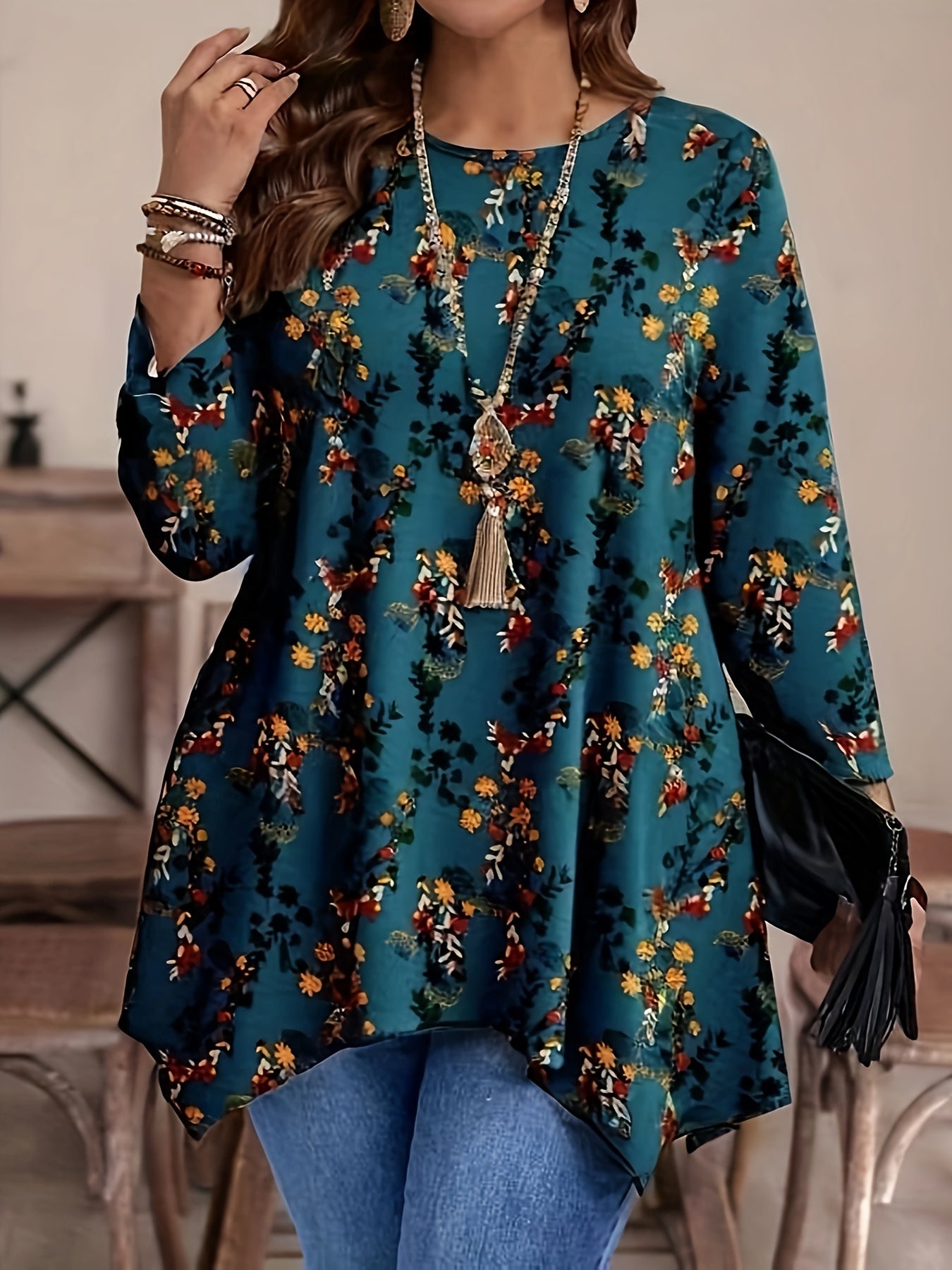 Plus Size Floral Print T-Shirt Women’s Casual Short Sleeve All-Season Top