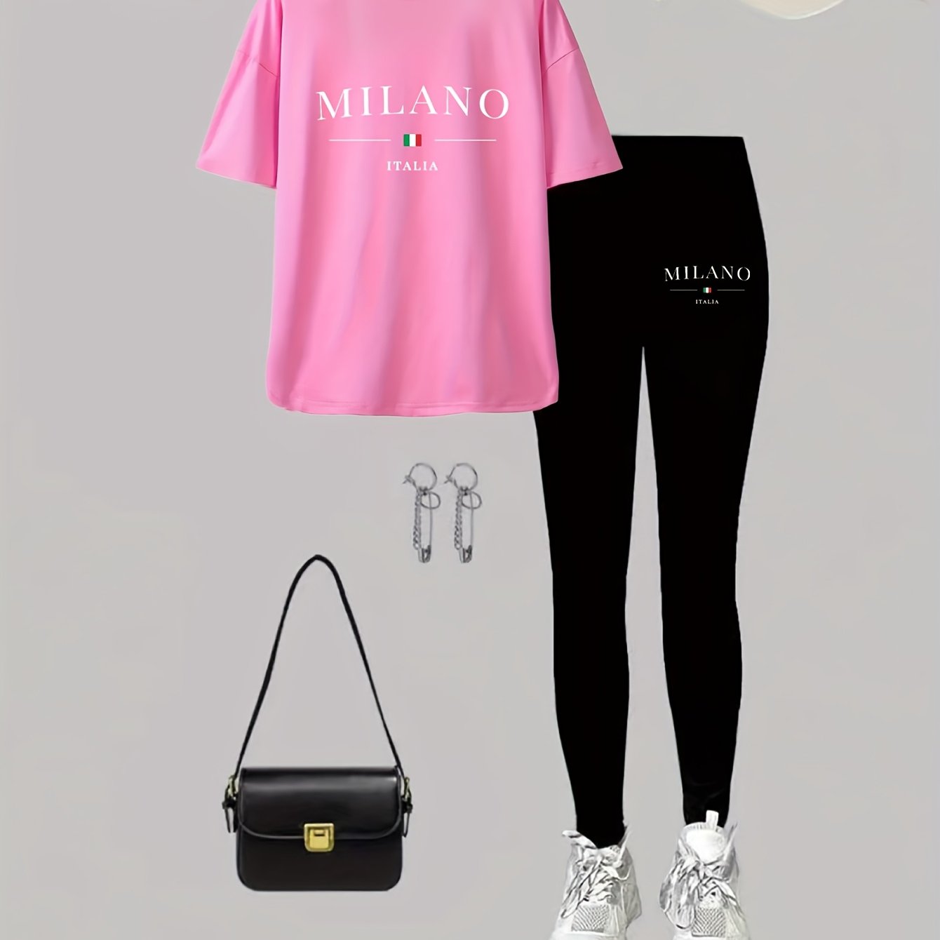 Women's Pink Sports Shorts Set Large Size Elastic Casual 2pcs