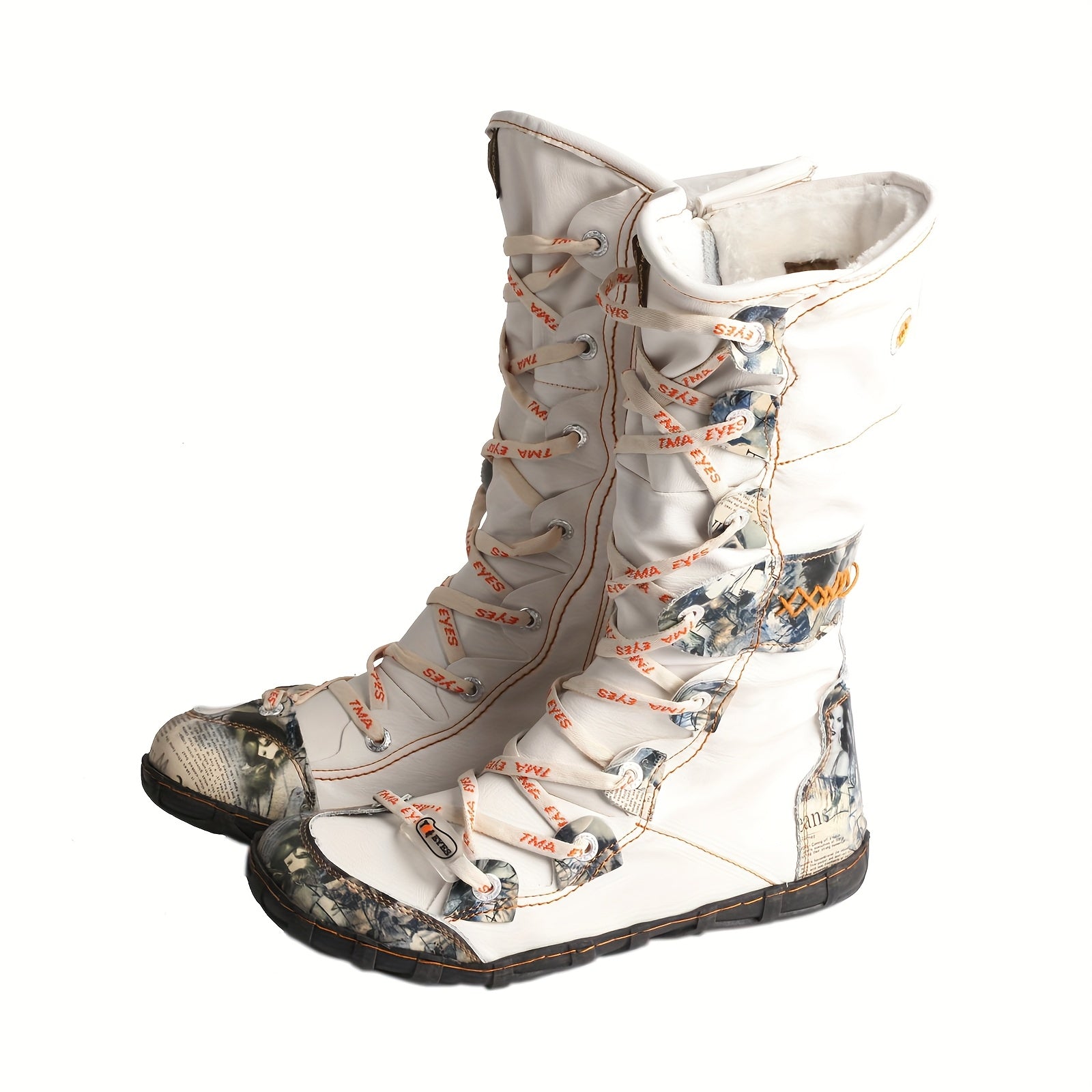 Женские зимние высокие ботинки с цветочным принтом и плюшевой подкладкой коричневый белый