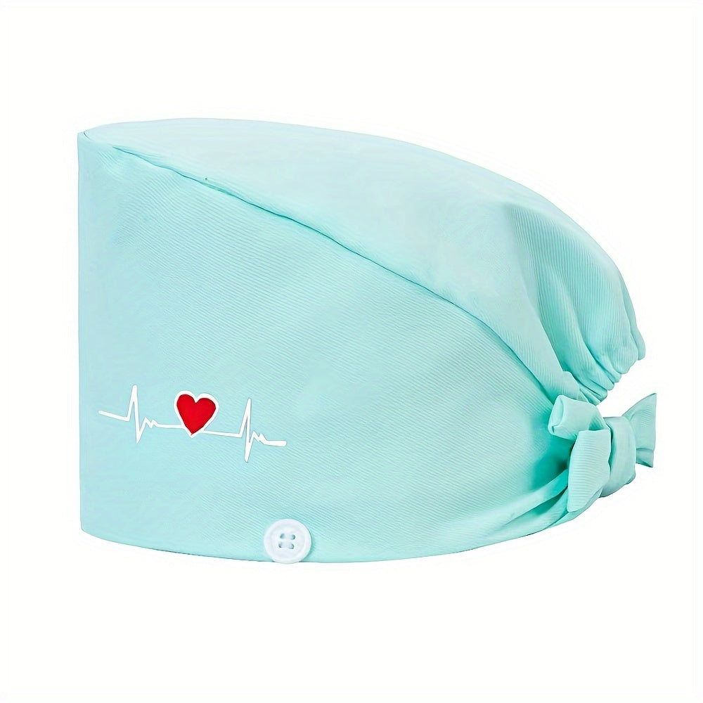 Women's Embroidered Heart Pattern Beanie Cap Made of 100% Polyester Breathable Inelastic Dust-Proof Adjustable Elastic Band