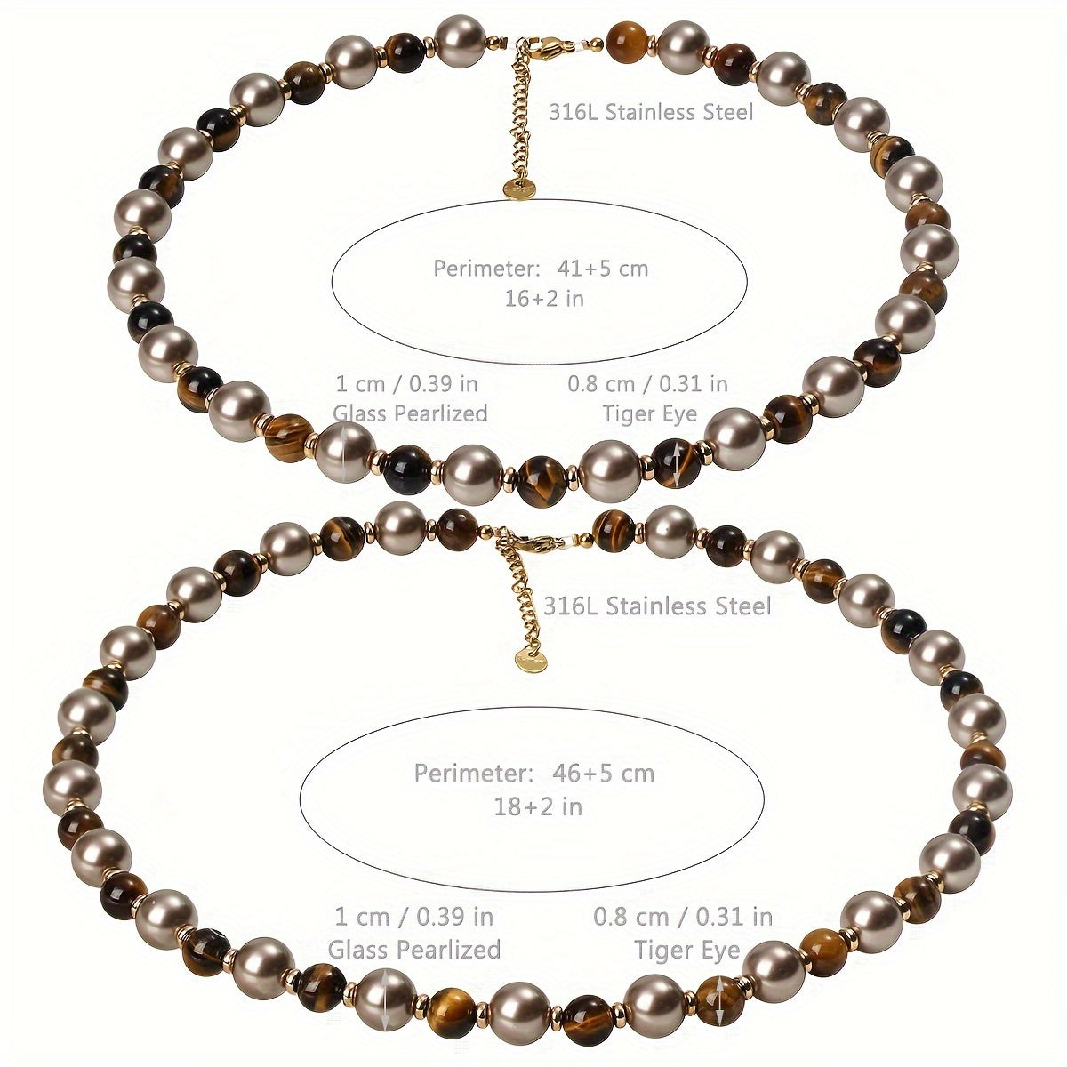 Women's Autumn Winter Necklace with Tiger Eye and Imitation Pearl Beads