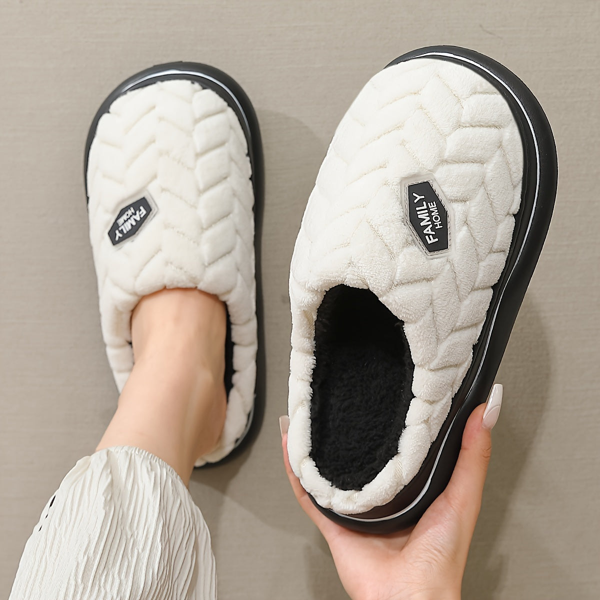 Women Thick Sole Slippers Winter Indoor Warm Home All-Season Fabric EVA