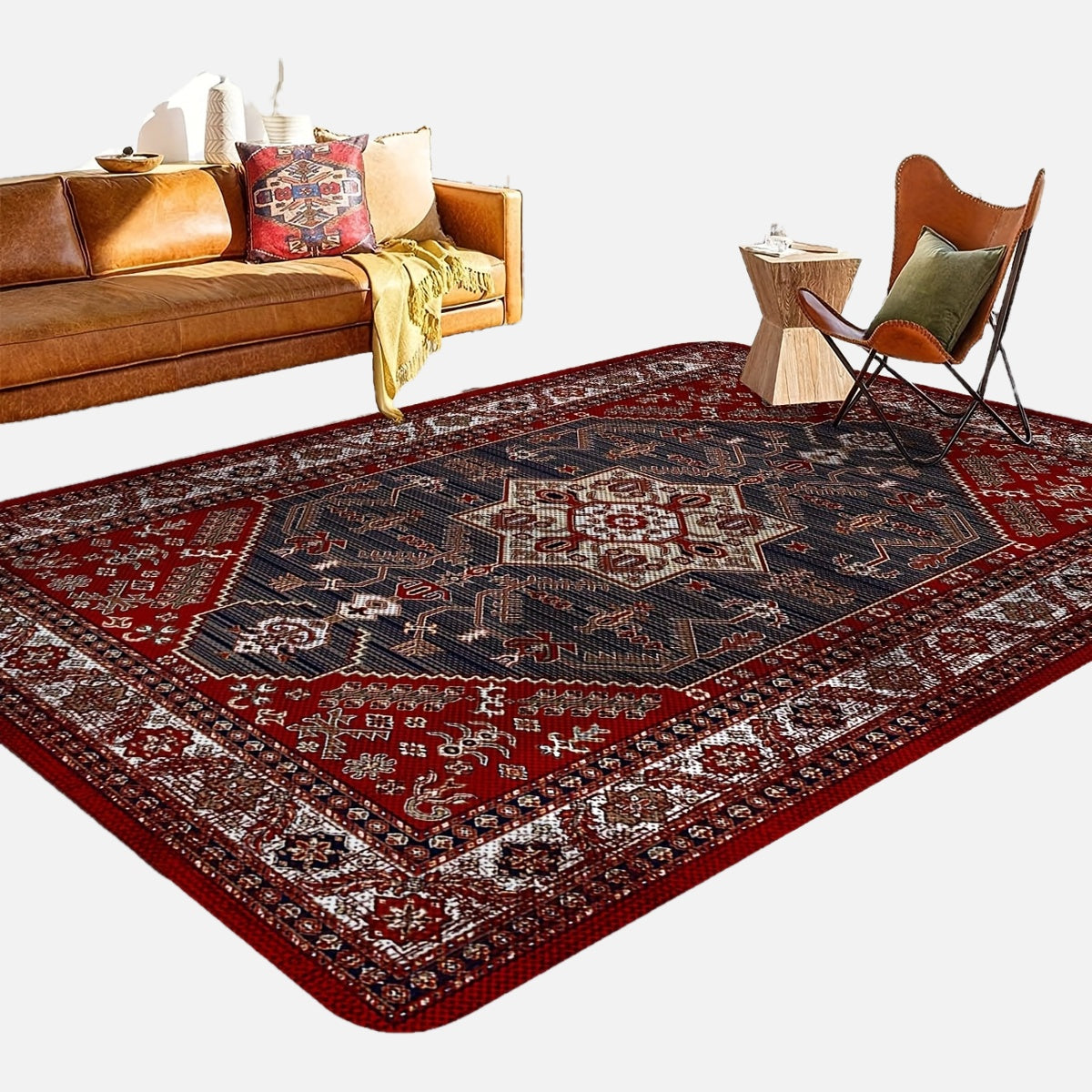 Alfombra de área vintage boho shaggy antideslizante resistente a manchas impermeable gruesa para sala de estar y dormitorio