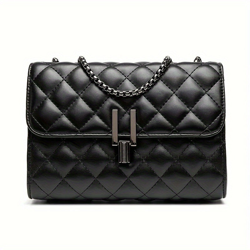 Black Faux Leather Crossbody Bag with Chain Strap for Women