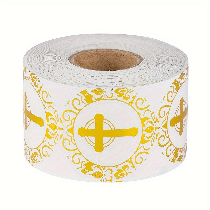 Gold Plated Christian Prayer Stickers Circular Cross Seals for Envelopes Office Labels 500 Pieces