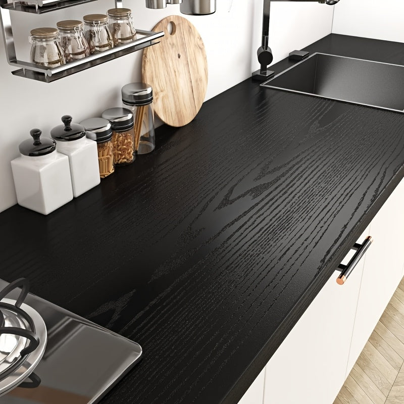 Rustic Black Wood Grain Contact Paper Removable Self-Adhesive for Kitchen Cabinets