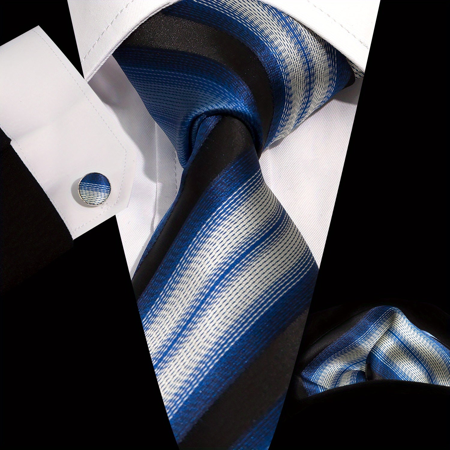 Men's Formal Accessories Set Necktie Pocket Square Cufflinks for Weddings and Business