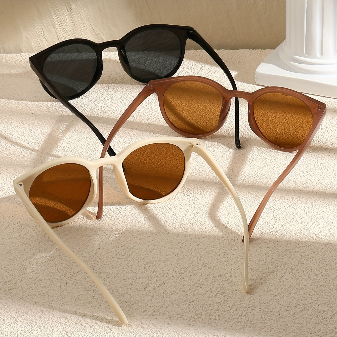 Set of 3 Unisex Round Sunglasses with Anti-Glare Lenses for Casual Fashion and Beach Parties